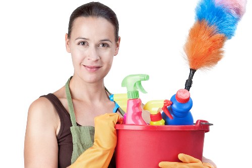 Carpet cleaner assessing a room for hazards before work begins