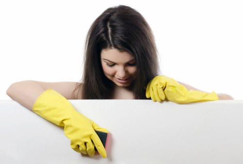 Staff member maintaining safe conditions during an active cleaning job